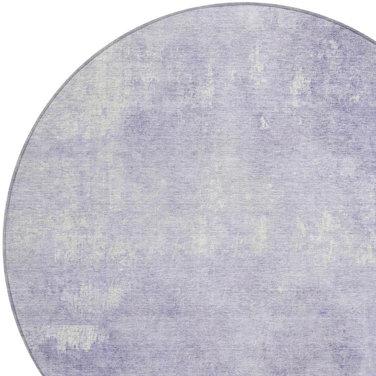 8' Lavender And Ivory Round Abstract Washable Indoor Outdoor Area Rug - Lavender, Ivory