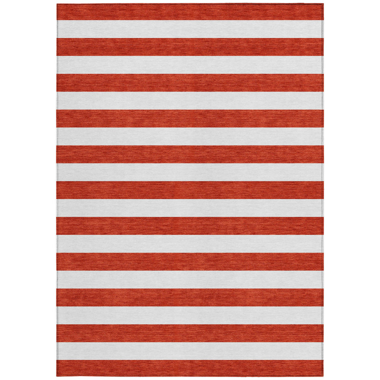 9' X 12' Red and White Striped Washable Non Skid Indoor Outdoor Area Rug
