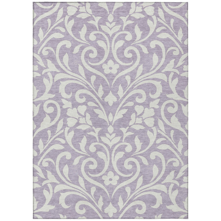 10' X 14' Lavender And Ivory Floral Washable Indoor Outdoor Area Rug