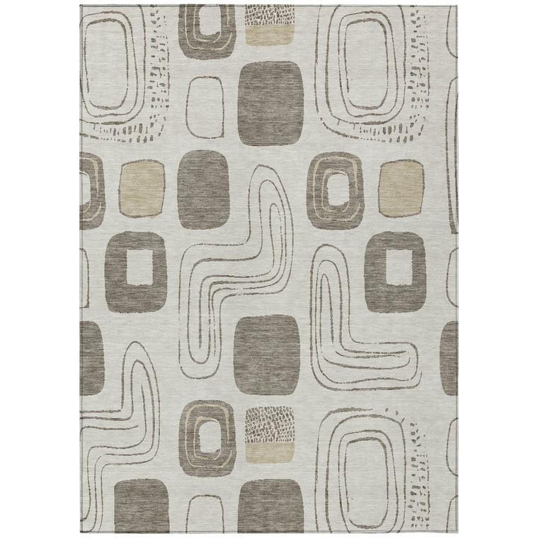10' X 14' Beige Taupe And Tan Geometric Washable Indoor Outdoor Area Rug - Beige, Taupe, Tan