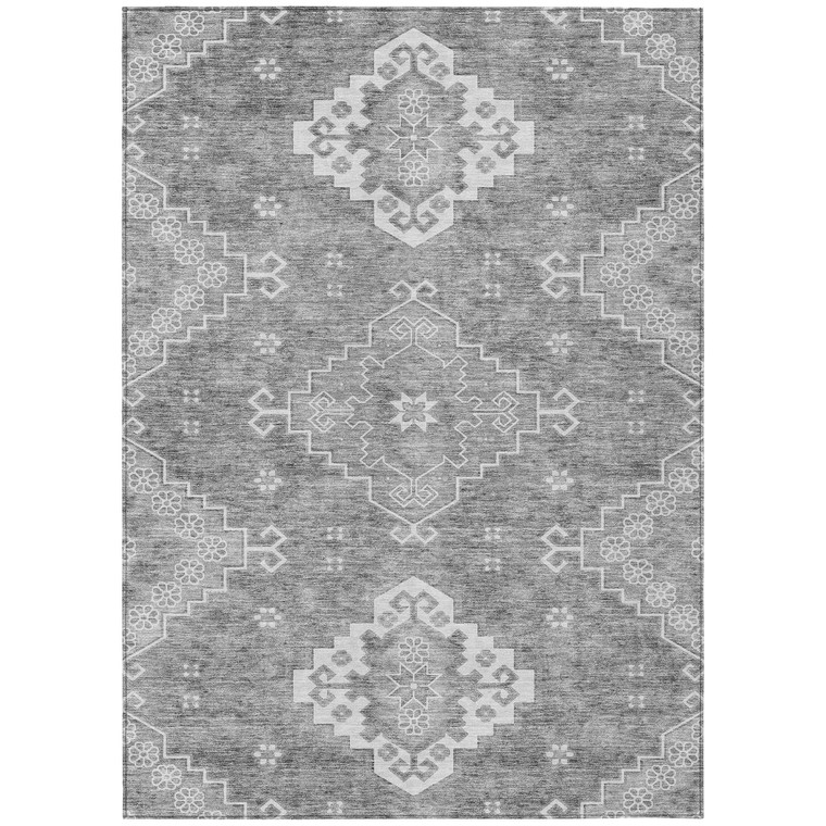9' X 12' Gray And Ivory Medallion Washable Indoor Outdoor Area Rug