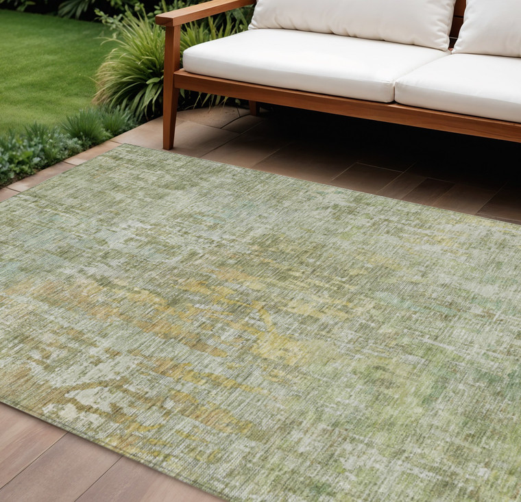 10' X 14' Sage Abstract Washable Indoor Outdoor Area Rug
