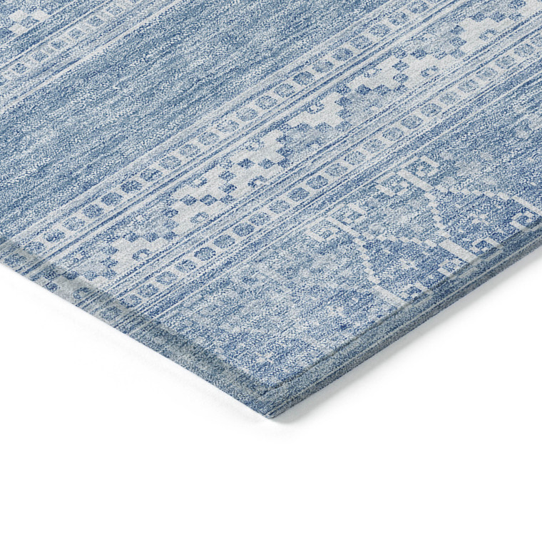 9' X 12' Sky Blue And Ivory Southwestern Washable Indoor Outdoor Area Rug
