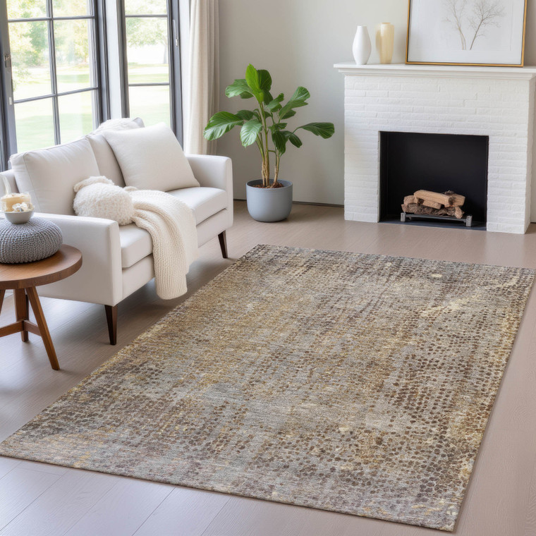 10' X 14' Brown And Ivory Abstract Washable Indoor Outdoor Area Rug - Brown, Ivory