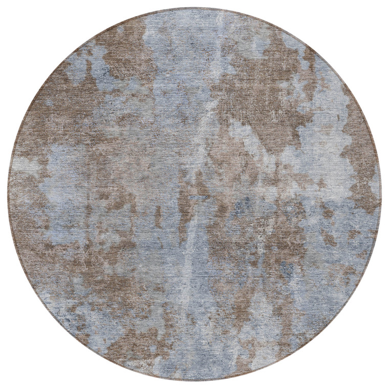 8' Blue Round Abstract Washable Indoor Outdoor Area Rug Transitional Style - Blue Color