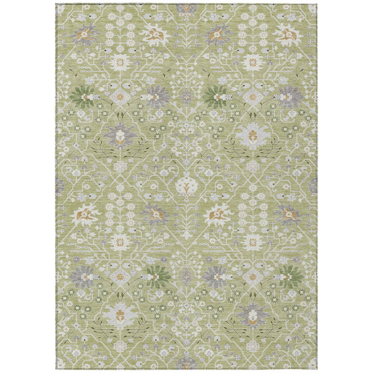 8' X 10' Artichoke Green Gray And Ivory Oriental Washable Indoor Outdoor Area Rug