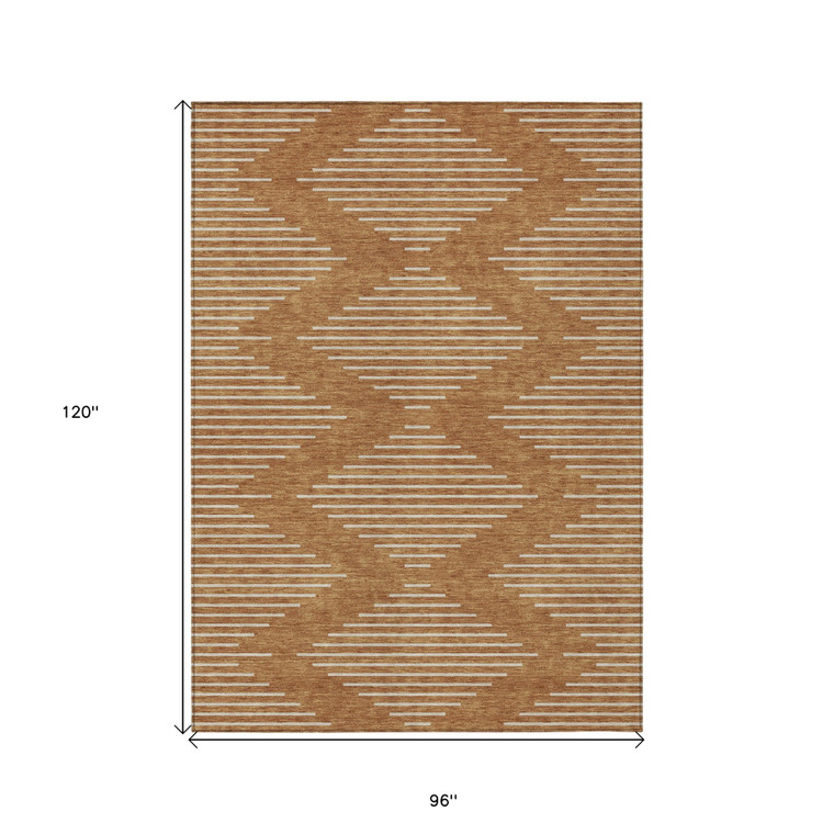 8' X 10' Copper And Beige Geometric Washable Indoor Outdoor Area Rug Transitional Style - Copper, Beige Color