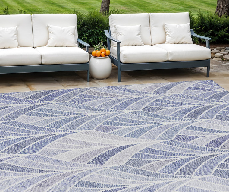 9' X 12' Denim Blue And Sky Blue Geometric Washable Indoor Outdoor Area Rug - Denim Blue, Sky Blue