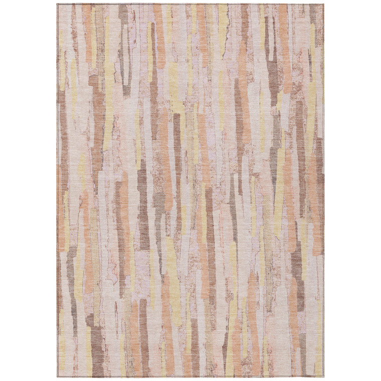10' X 14' Pink And Beige Striped Washable Indoor Outdoor Area Rug