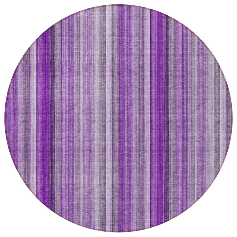 8' Purple Round Striped Washable Indoor Outdoor Area Rug