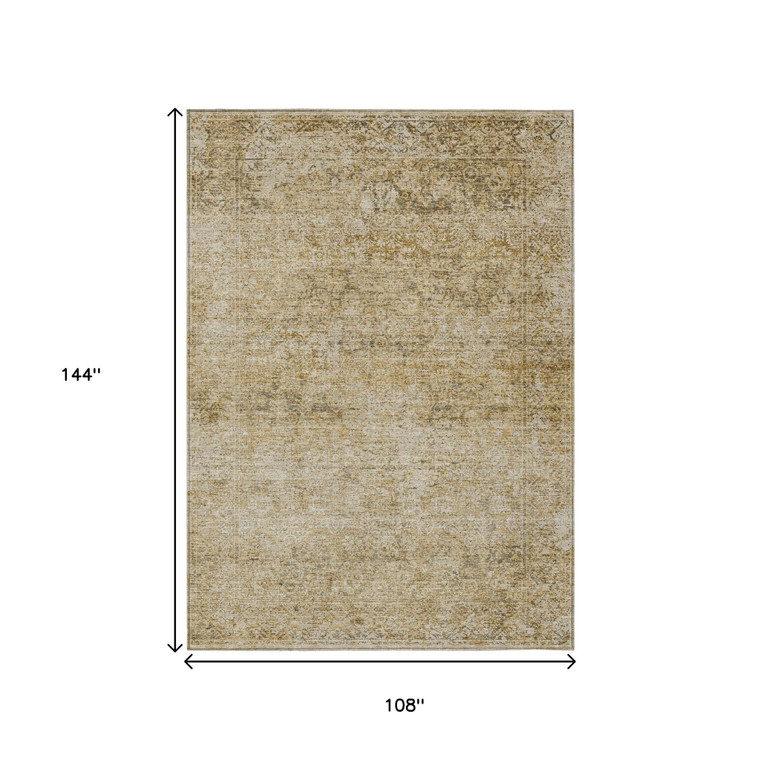 9' X 12' Copper And Beige Abstract Washable Indoor Outdoor Area Rug - Copper, Beige