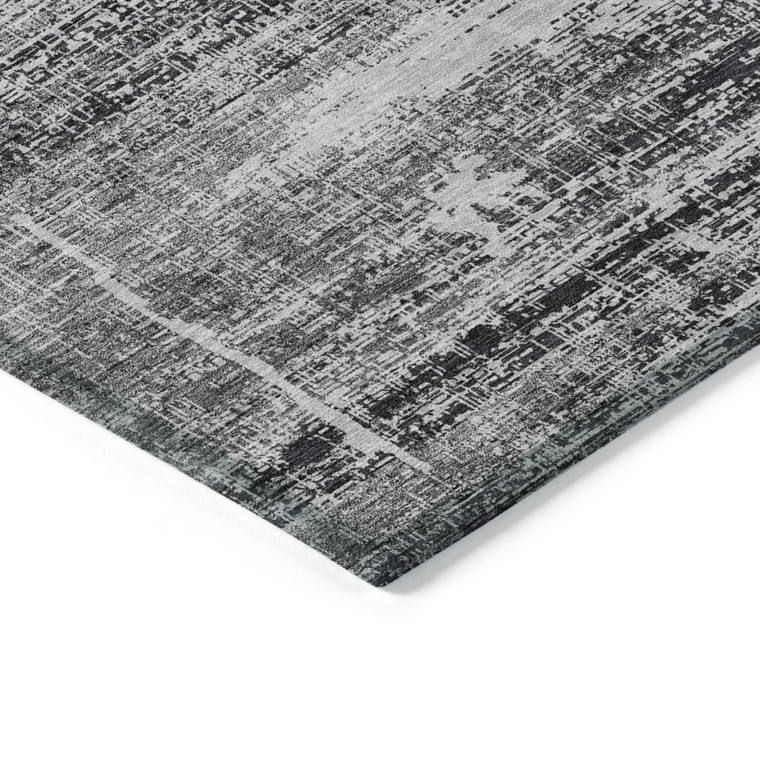 8' X 10' Black Gray And Charcoal Abstract Washable Indoor Outdoor Area Rug