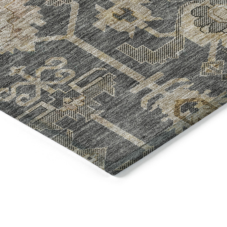 10' X 14' Gray Silver And Beige Oriental Washable Indoor Outdoor Area Rug