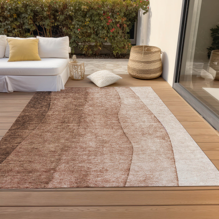 8' X 10' Brown Beige And Chocolate Ombre Washable Indoor Outdoor Area Rug