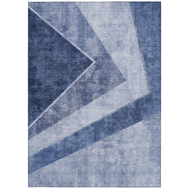 9' X 12' Navy Blue And Denim Blue Geometric Washable Indoor Outdoor Area Rug - 608219376611