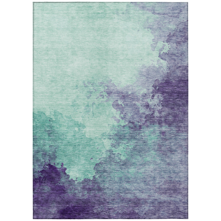 9' X 12' Blue And Purple Abstract Washable Indoor Outdoor Area Rug