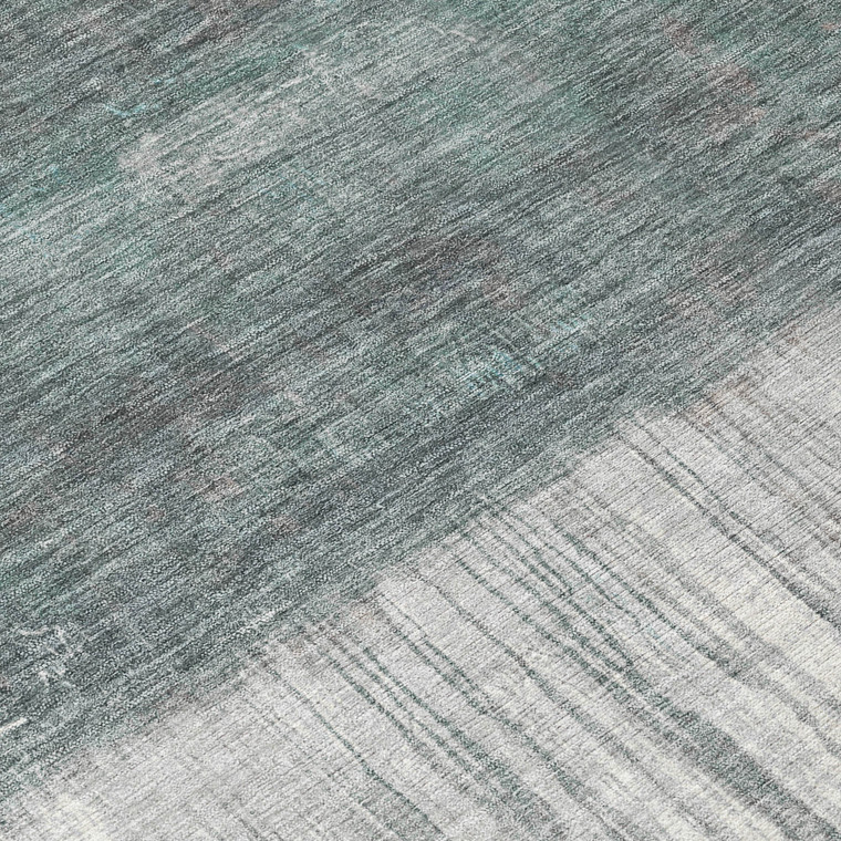9' X 12' Teal Blue And Gray Abstract Washable Indoor Outdoor Area Rug - Teal Blue, Gray