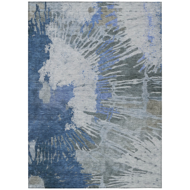 9' X 12' Denim Blue And Navy Blue Abstract Washable Indoor Outdoor Area Rug - Denim Blue, Navy Blue