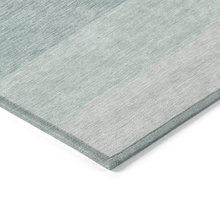 9' X 12' Teal Blue And Ivory Ombre Washable Indoor Outdoor Area Rug