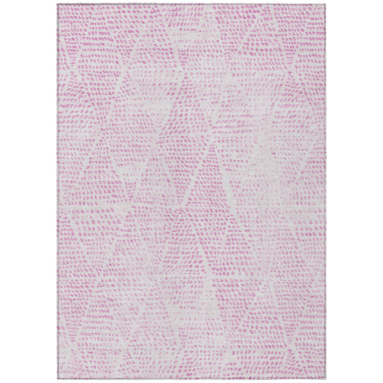 9' X 12' Pink And Ivory Geometric Washable Indoor Outdoor Area Rug - Pink, Ivory