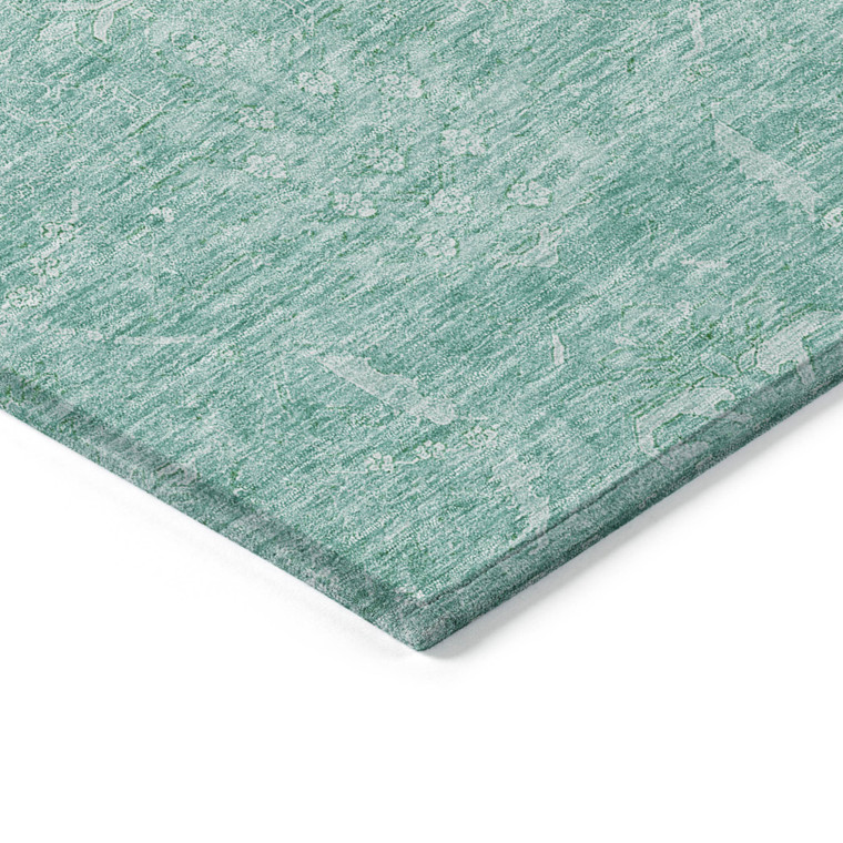 8' X 10' Aqua And Ivory Damask Washable Indoor Outdoor Area Rug