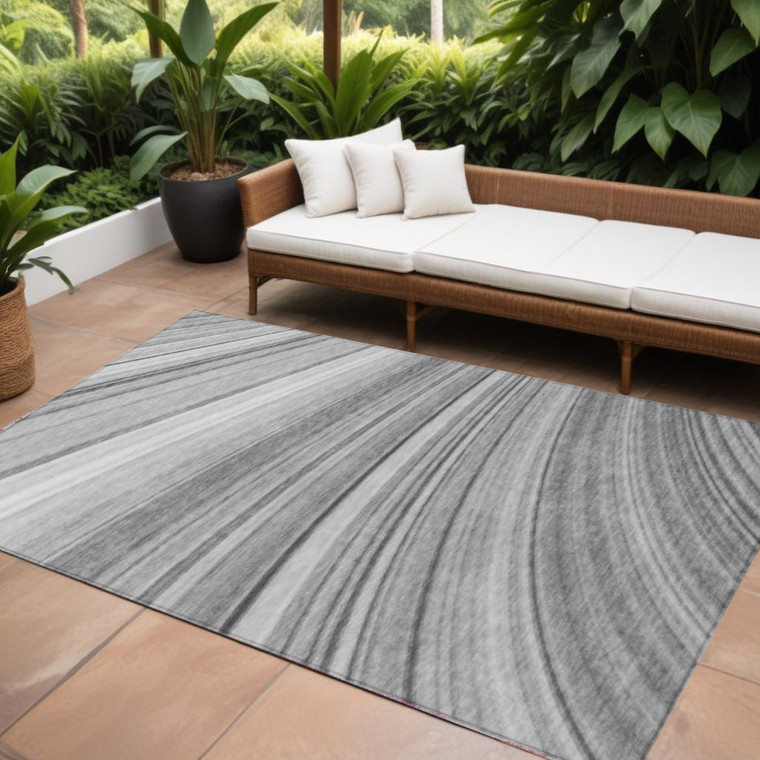 10' X 14' Gray Silver And Ivory Abstract Washable Indoor Outdoor Area Rug