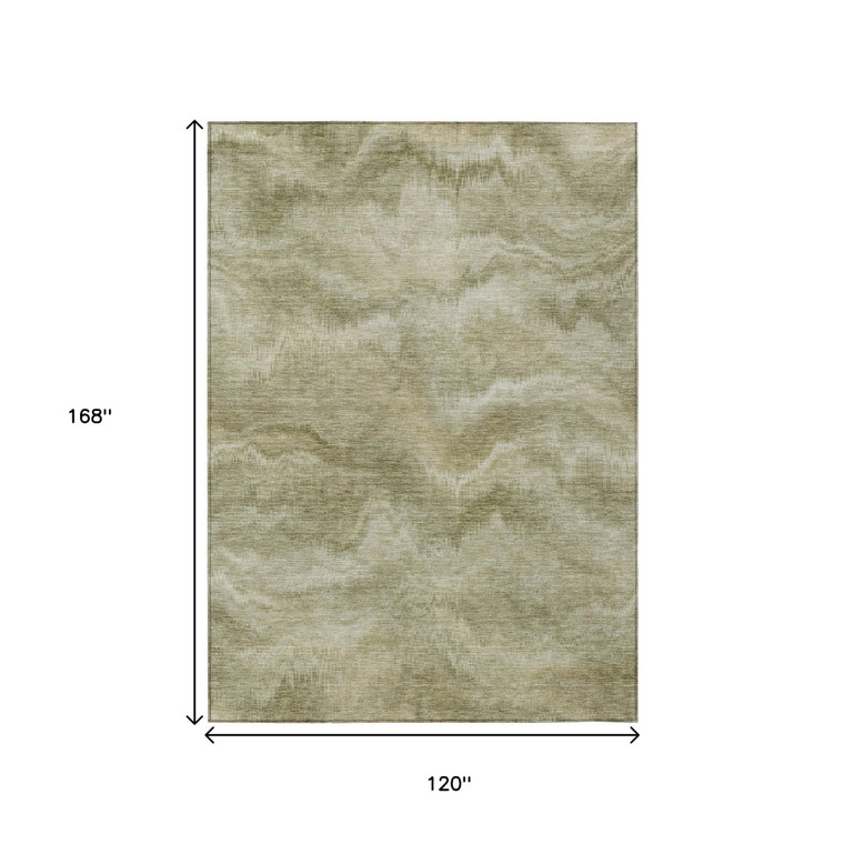 10' X 14' Sage And Ivory Abstract Washable Indoor Outdoor Area Rug - 880016850987