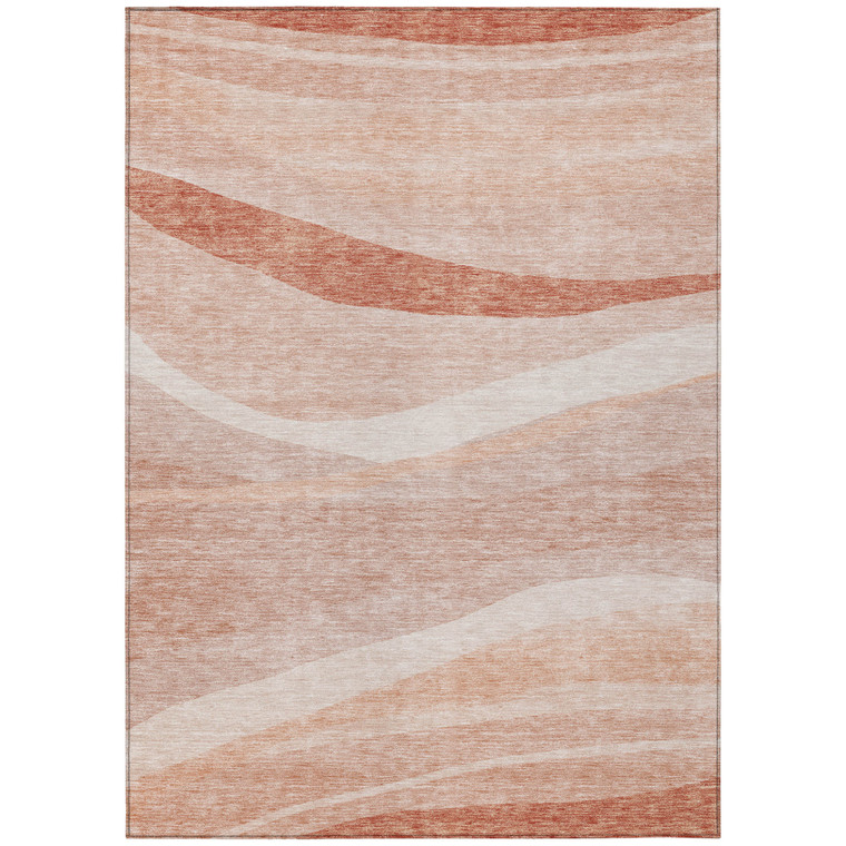 10' X 14' Salmon And Pink Abstract Washable Indoor Outdoor Area Rug