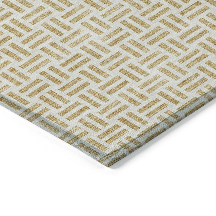 9' X 12' Gold And Ivory Geometric Washable Indoor Outdoor Area Rug - 880016730623