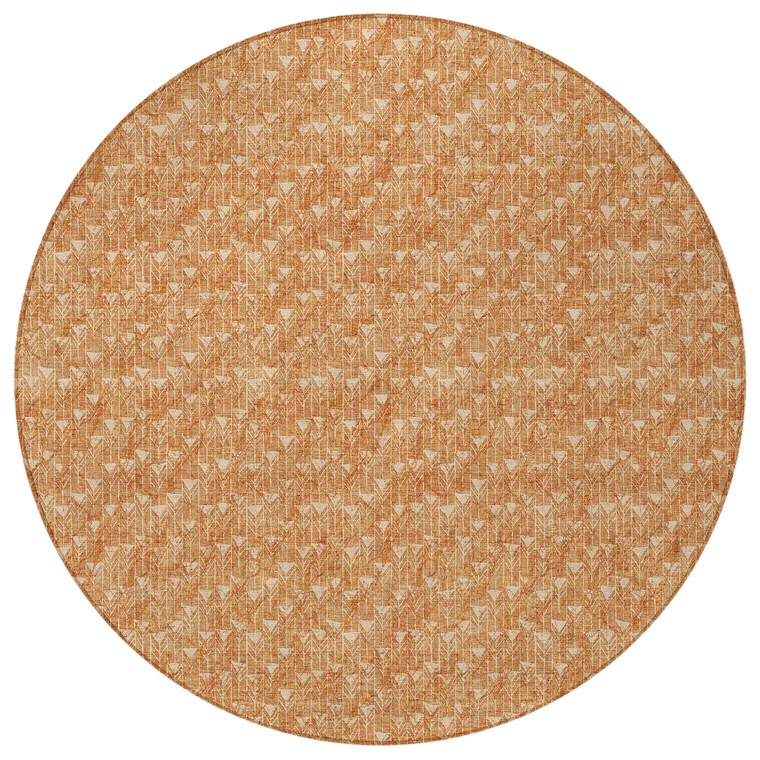 8' Round Bronze Round Geometric Washable Non Skid Indoor Outdoor Area Rug
