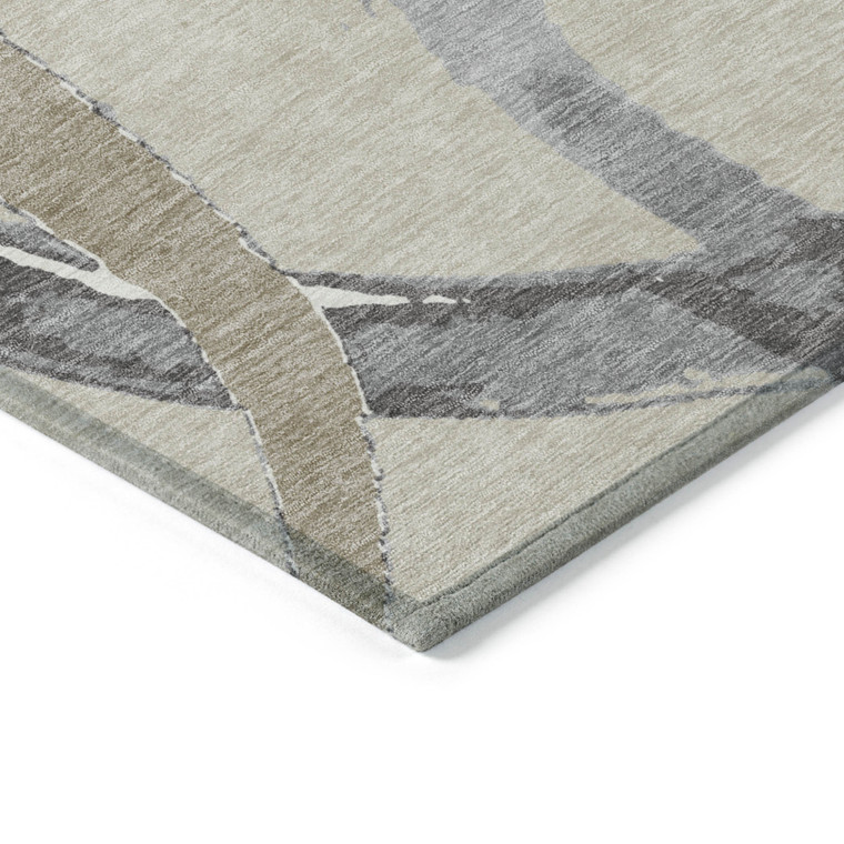 9' X 12' Beige Ivory And Gray Abstract Washable Indoor Outdoor Area Rug
