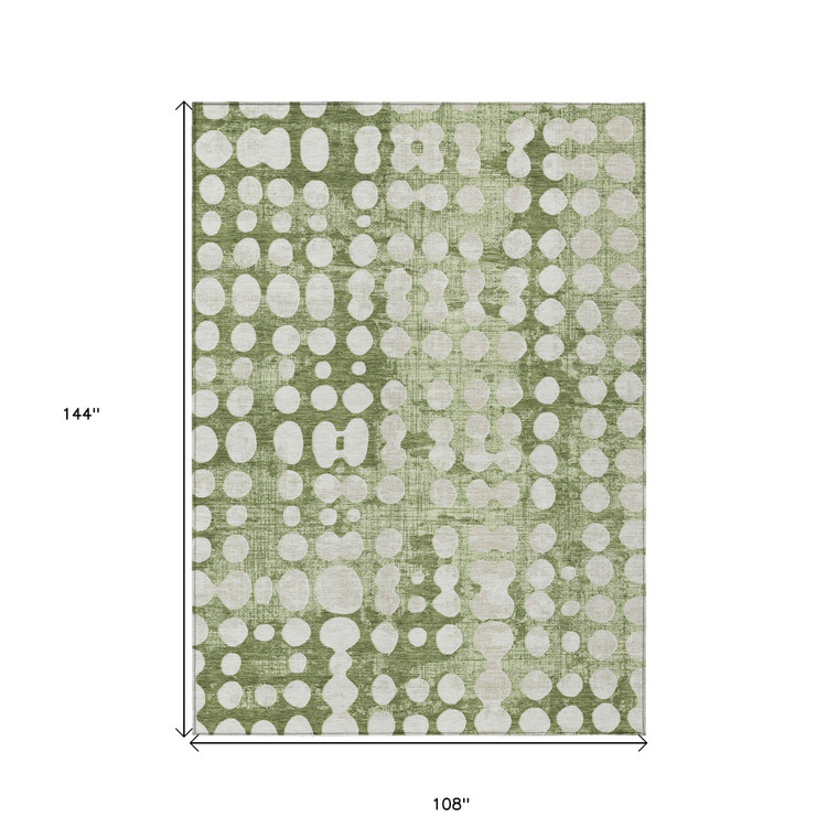 9' X 12' Artichoke Green And Ivory Abstract Washable Indoor Outdoor Area Rug Transitional Style - Artichoke Green, Ivory Color