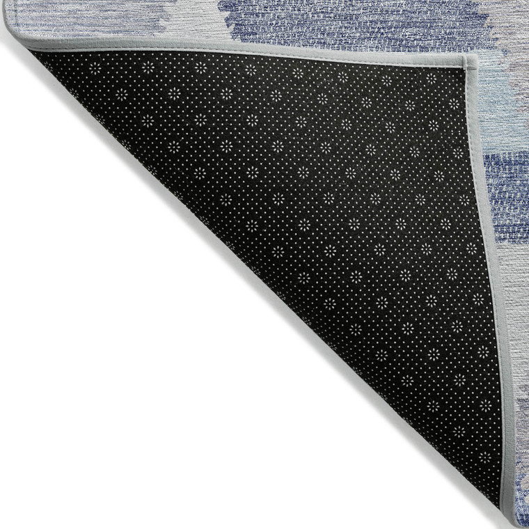 8' X 10' Denim Blue Geometric Washable Indoor Outdoor Area Rug - Denim Blue