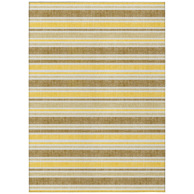 8' X 10' Brown and Orange Striped Washable Non Skid Indoor Outdoor Area Rug