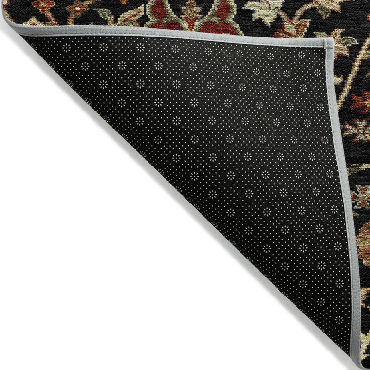 8' X 10' Black Brown And Red Floral Washable Indoor Outdoor Area Rug