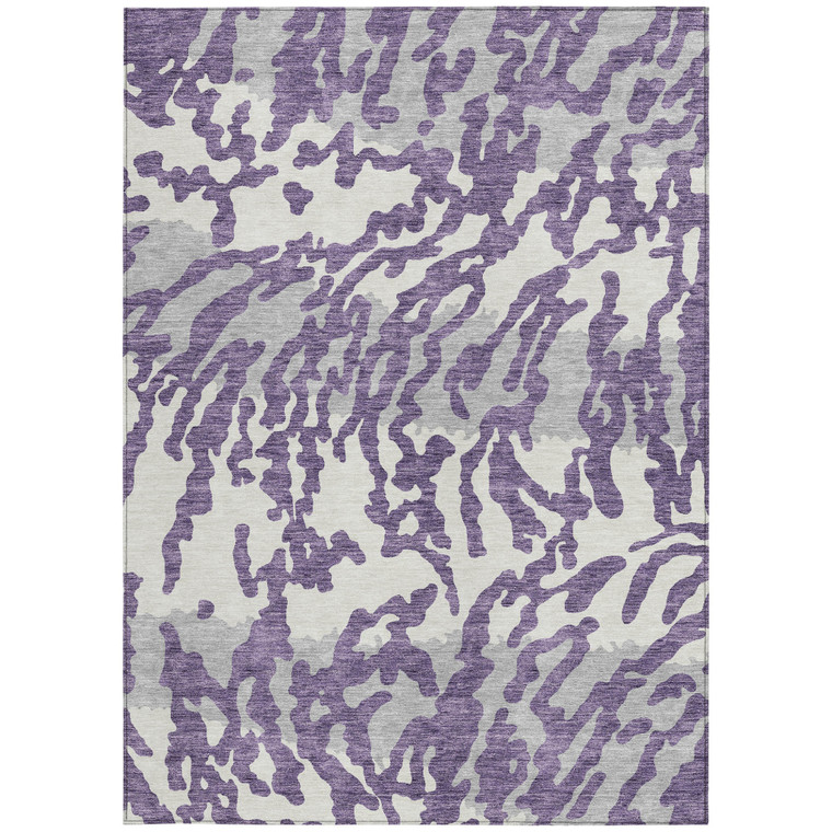 8' X 10' Purple Gray And Ivory Animal Print Washable Indoor Outdoor Area Rug