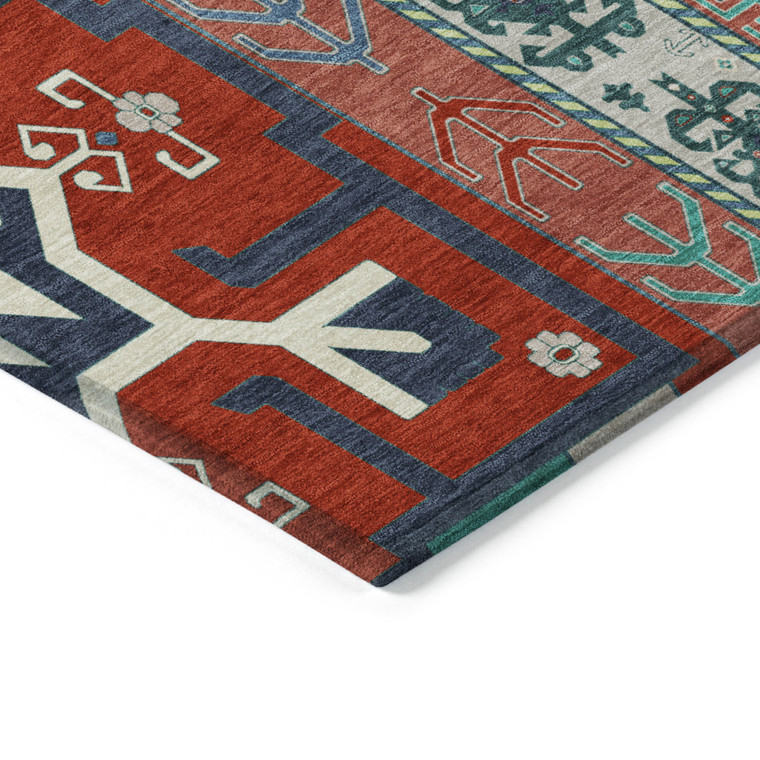 8' X 10' Red Pink And Teal Blue Aztec Washable Indoor Outdoor Area Rug