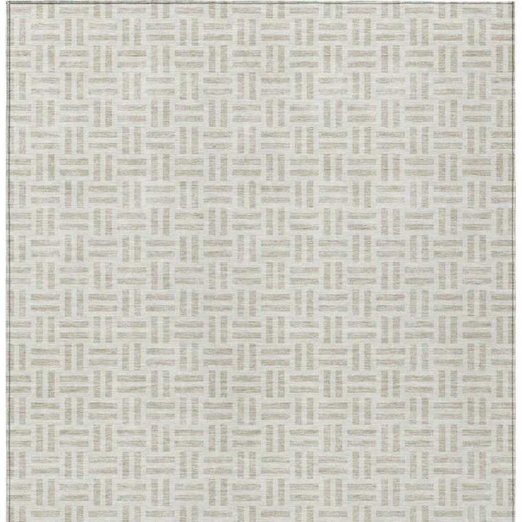 9' X 12' Ivory And Beige Geometric Washable Indoor Outdoor Area Rug - Ivory, Beige