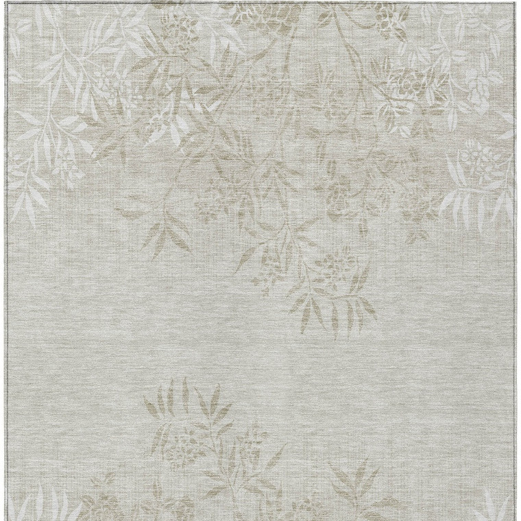 10' X 14' Beige Tan And Ivory Floral Washable Indoor Outdoor Area Rug