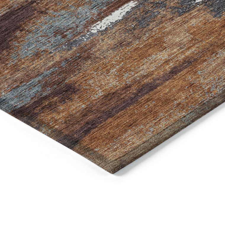 9' X 12' Copper Rust And Ivory Abstract Washable Indoor Outdoor Area Rug