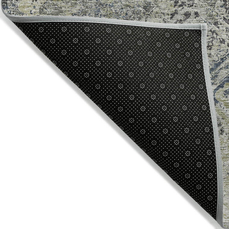 9' X 12' Silver Gray And Charcoal Geometric Washable Indoor Outdoor Area Rug