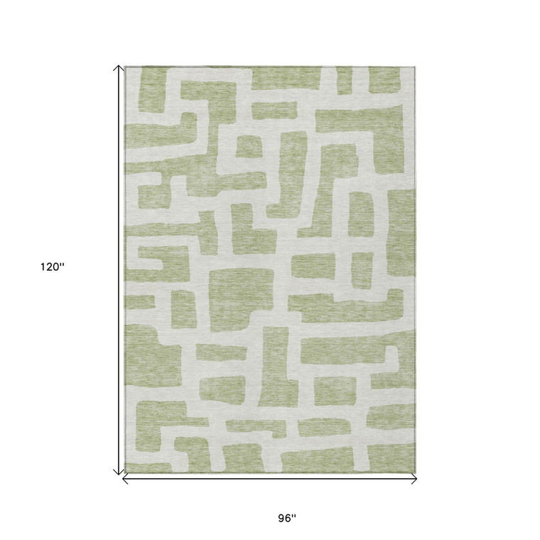 8' X 10' Artichoke Green And Ivory Abstract Washable Indoor Outdoor Area Rug - 608219282165