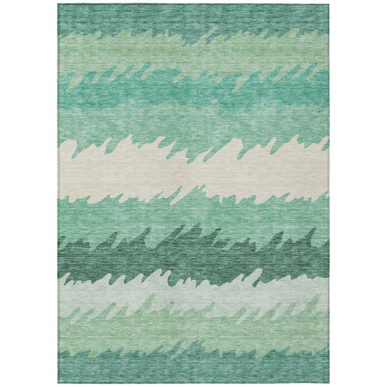 9' X 12' Sage Green And Ivory Striped Washable Indoor Outdoor Area Rug