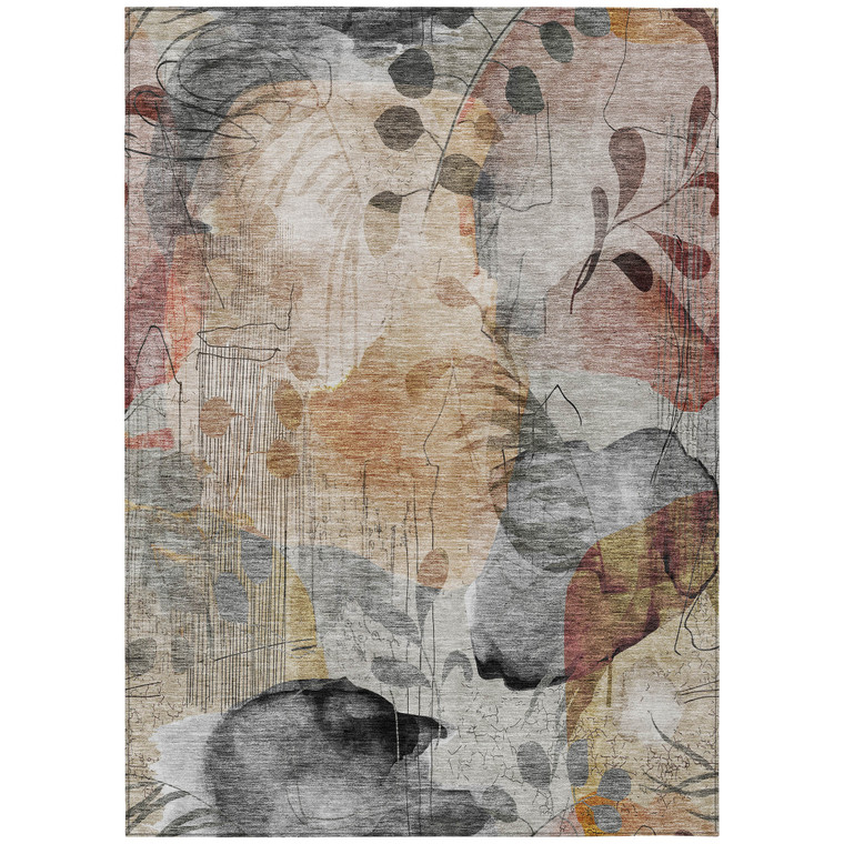 10' X 14' Terra Cotta Copper And Beige Floral Washable Indoor Outdoor Area Rug - Terra Cotta, Copper, Beige