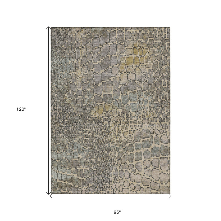 8' X 10' Ivory Gray And Black Abstract Washable Indoor Outdoor Area Rug