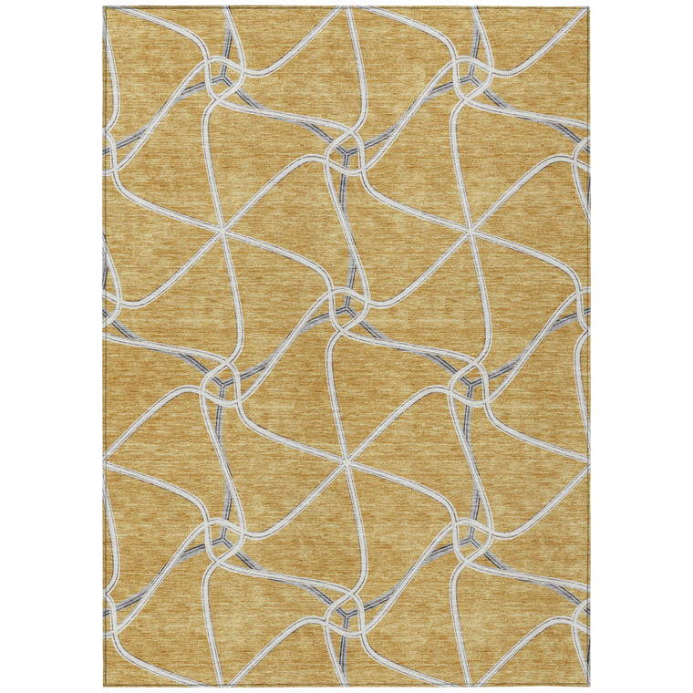 9' X 12' Gold And Ivory Geometric Washable Indoor Outdoor Area Rug - 880016832037