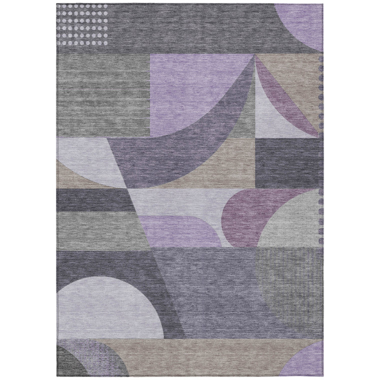 10' X 14' Purple Gray And Beige Geometric Washable Indoor Outdoor Area Rug