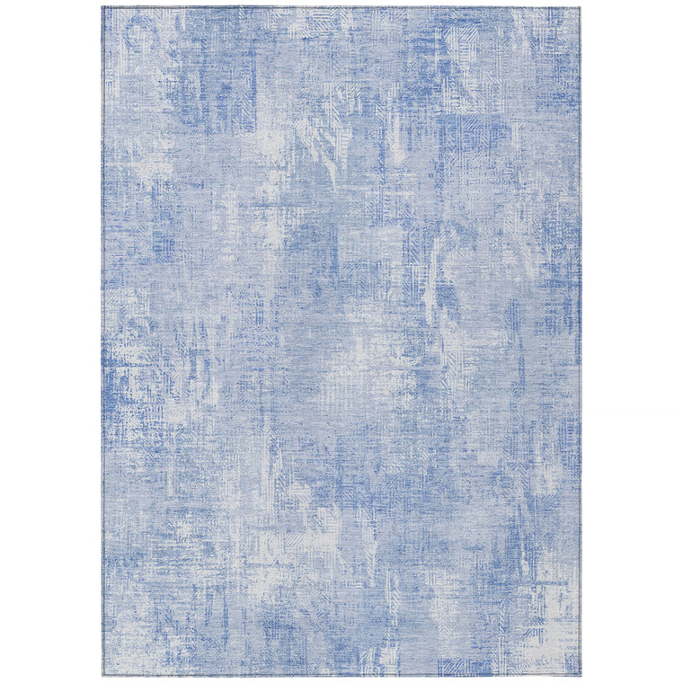 8' X 10' Sky Blue Denim Blue And Ivory Abstract Washable Indoor Outdoor Area Rug