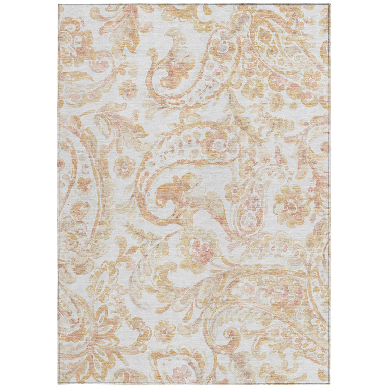 8' X 10' Coral Ivory And Peach Paisley Washable Indoor Outdoor Area Rug