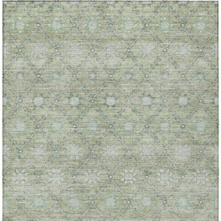 8' X 10' Artichoke Green And Gray Floral Washable Indoor Outdoor Area Rug - Artichoke Green, Gray